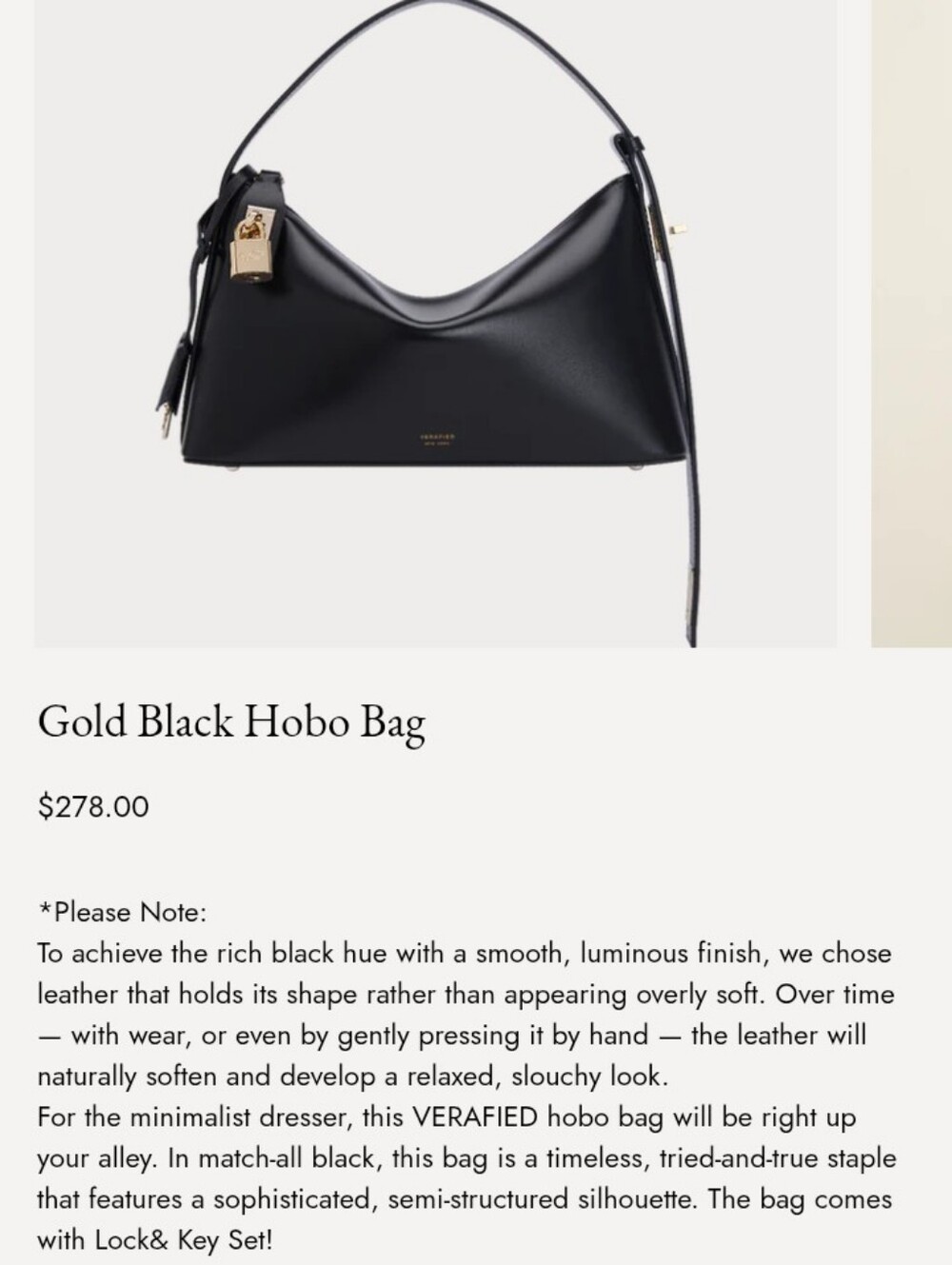 Verafied Smooth Black Leather Hobo Shoulder/Hand Bag - Picture 6 of 8